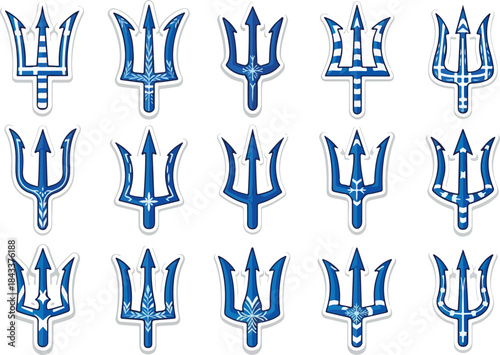 Barbados Trident Collection Nautical Vector Icons with Blue and White Designs