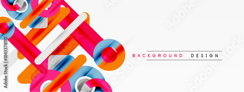 Abstract geometric shapes overlap, creating vibrant colorful design. Clean white background enhances visual impact. Modern aesthetic.