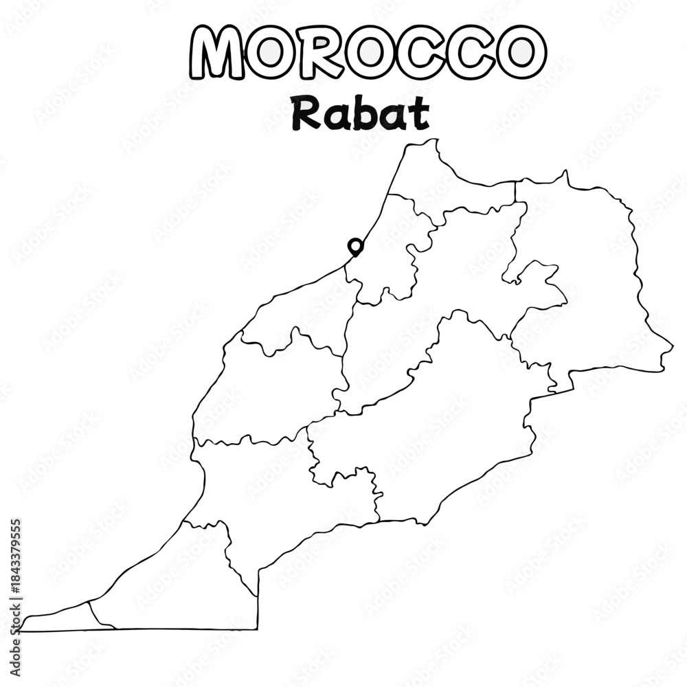 Obraz premium Outline of the morocco Map with State Boundaries with name and capital city for Educational Purposes and Planning in transparent and vector