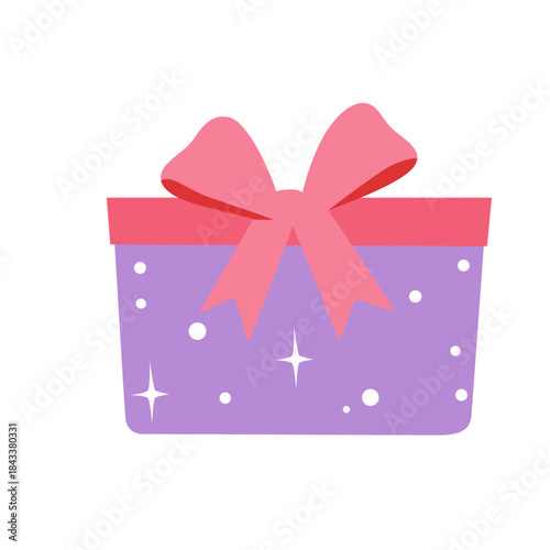 Cute purple gift box with bow icon, ideal for presents, surprises, or illustrating elegant, sparkly, and festive gifting celebration designs.