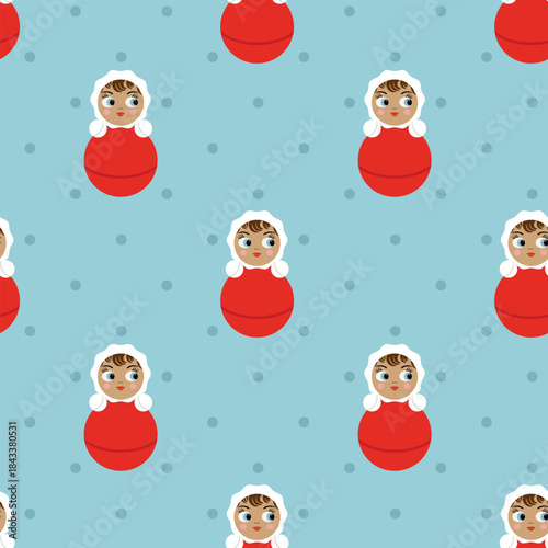 Tumbler dol, roly-poly toy, wobble toy, tilting toy seamless pattern
