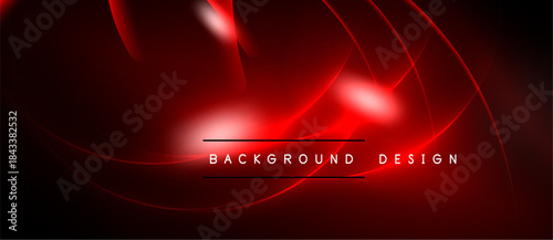 Dark red abstract background. Dynamic lines create glowing effect, modern design element. Text reads background design.