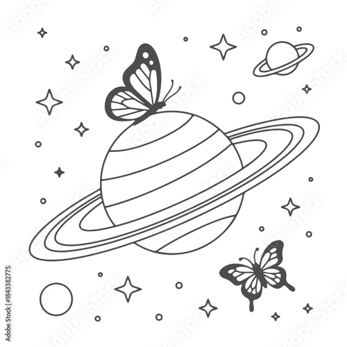 a space scene and butterflies