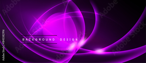 Abstract purple lines create dynamic waves. Dark background emphasizes bright curves, modern design element.
