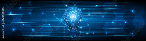 Creative light bulb technology. Innovation of electric light bulbs or future energy. Global internet connection concept for business.