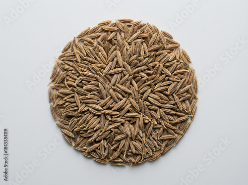 Cumin Seeds Jeera (Cuminum cyminum) Top View - aromatic spice used in Indian and global cooking.