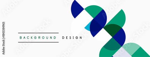 Abstract geometric shapes overlap, creating dynamic visual effect. Minimalist design features cool color palette, clean lines.