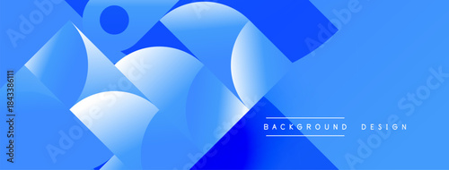 Abstract blue design features geometric shapes, gradients, smooth curves. Modern aesthetic suitable for backgrounds, presentations.