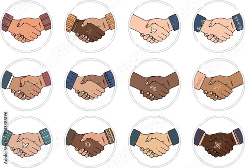 Diversity and Inclusion Handshake Icons for Global Collaboration and Unity