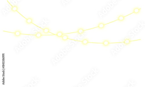 Glowing string lights isolated on transparent background