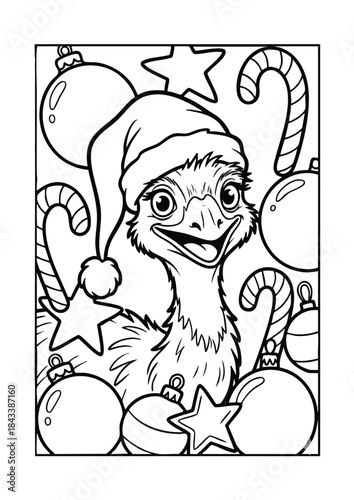 Festive Emu Wearing Santa Hat Amidst Christmas Decorations