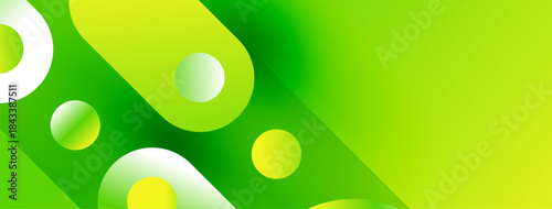 Abstract green background. Circles overlap, creating dynamic visual effect. Gradient shades provide depth, modern aesthetic.