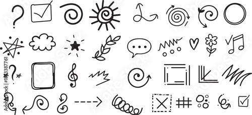 Hand‑Drawn Doodle Icons & Sketch Symbols — Arrows, Shapes, Marks & Decorative Accents