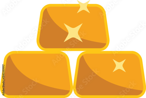 Three gold bars are stacked and shining, representing wealth, investment, and financial success