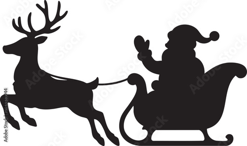 santa claus sleigh with reindeer silhouette illustration isolated on white background for christmas holiday design