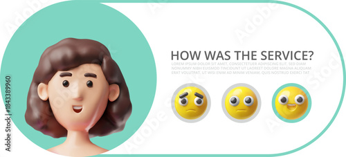 How was the service 3D vector design, woman chooses to rating on emoticons, from negative to positive feedback