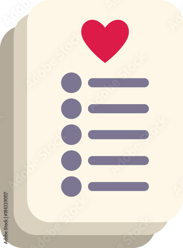 Wish list is shown with a heart at the top, symbolizing love, romance, and valentine's day