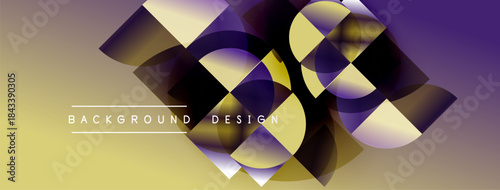 Abstract geometric shapes blend, creating dynamic visual texture. Gradient colors shift from purple to gold. Modern design element.