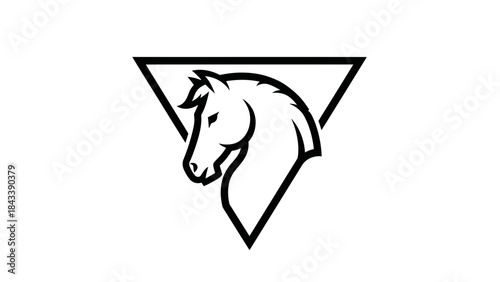 Horse head logo inside a triangle minimalist vector graphic for equestrian brands isolated on white