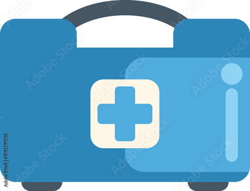 Blue first aid kit closed, showing a white cross symbol on a white background