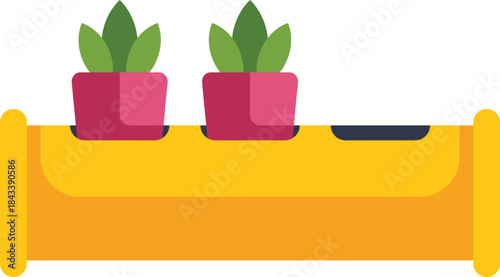 Plants growing on wall mounted shelf isolated on white background