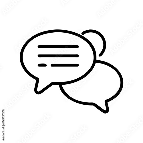 Two overlapping speech bubbles with text lines inside  