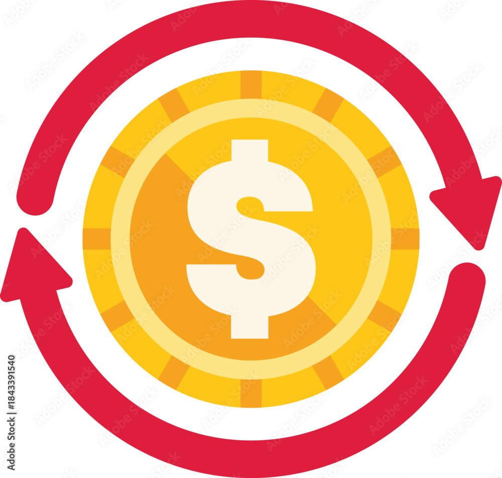 Obraz premium Money circulation concept with rotating arrows around dollar coin symbolizing financial flow, currency exchange and cash investment