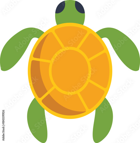 Cartoon illustration of a green sea turtle swimming underwater, representing marine life and ocean conservation