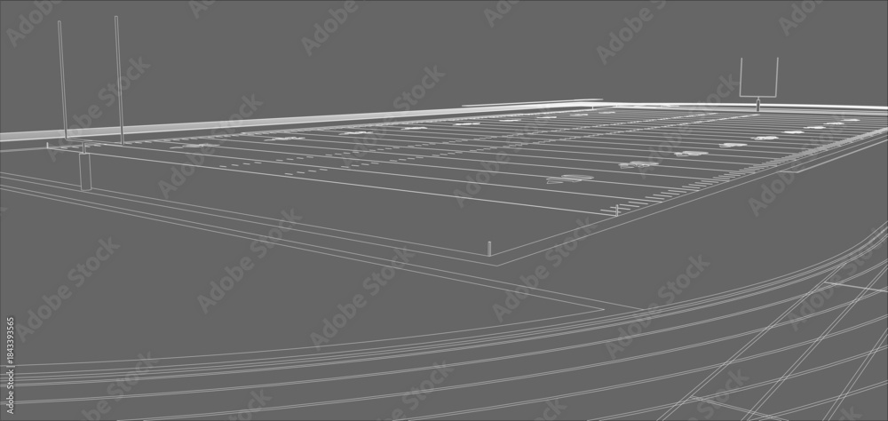 Naklejka premium American Football Field Stadium Wireframe Perspective on Grey Background