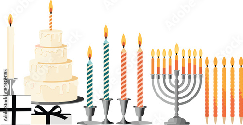 Cake with candles menorah and cross celebration