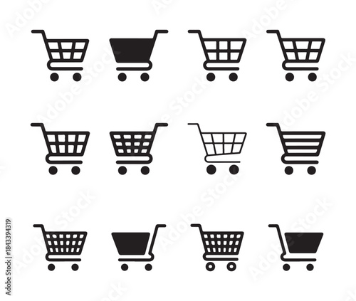 Shopping cart icons collection for ecommerce design in simple black silhouette style