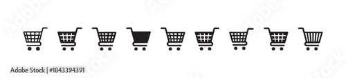 Shopping carts icons set with different outlines and solid fill variations for digital marketing
