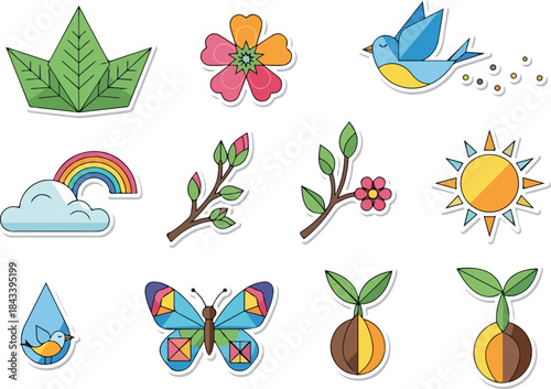 Colorful Spring Sticker Icons Nature's Awakening