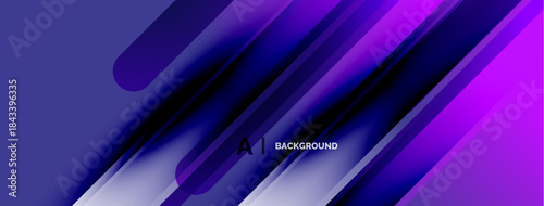 Abstract background features vibrant purple, blue gradients. Diagonal lines create dynamic visual effect. Modern design suitable for banners, presentations.