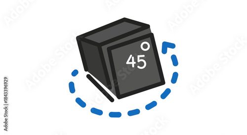 3d rotate icon showing cubic object tilted at 45 degrees flat vector interface symbol for product preview and augmented reality apps