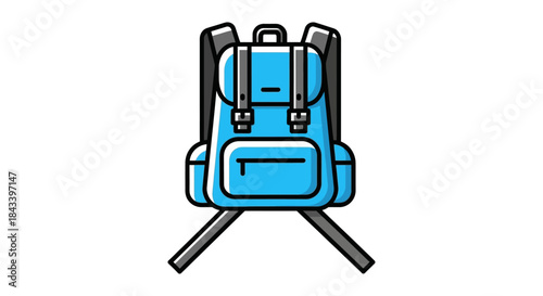 blue backpack vector illustration of school bag with straps and pockets on white background ideal icon for education travel or camping