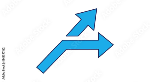 blue split arrow direction icon with two diverging paths on white background symbolizing choice decision making and business strategy