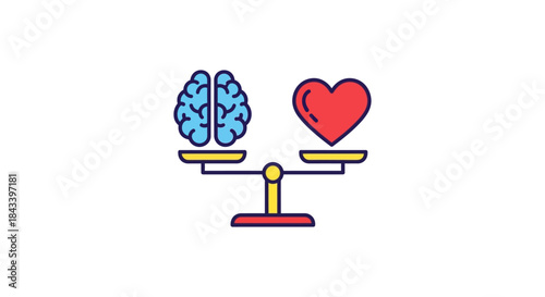 brain versus heart weighing on balance scale icon symbolizing emotional intelligence decision making and logic vs feelings concept