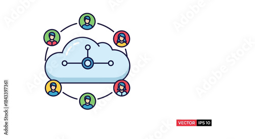 cloud collaboration network connecting remote team members in circular avatars modern vector illustration for online teamwork and saas