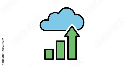 cloud computing growth concept with rising bar chart and arrow simple flat icon for data analytics business success and saas