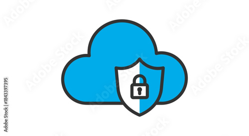 cloud security icon with shield and padlock simple blue line art illustration for data protection privacy secure online storage concepts