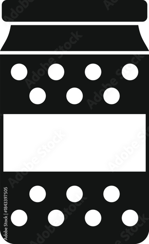 Black silhouette of closed dotted jar with blank label, ideal for preserving homemade food