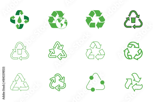 Vector set of green eco icons, collection of ecology and environment symbols, recycling signs, energy illustrations, and nature design elements