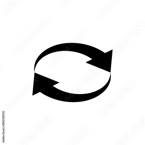 Icon of two opposite pointing curved arrows forming a closed circle. Semicircular arrows rotate in a circle. Semi circle arrows follow each other.