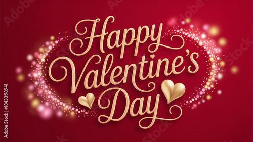 Elegant greeting card design for valentine's day celebration featuring sparkling golden hearts and light effects