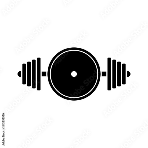 Weight plate or barbell disc with barbell. Vector logo design template.