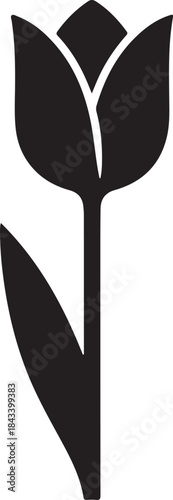 black silhouette of tulip flower minimal on white background, vector