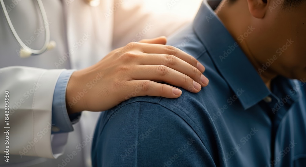 Fototapeta premium Compassionate Doctor Offers Support and Care to Patient in Medical Setting