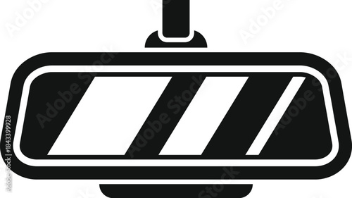 Simple black and white icon of car rearview mirror reflecting road lines, emphasizing safe driving practices