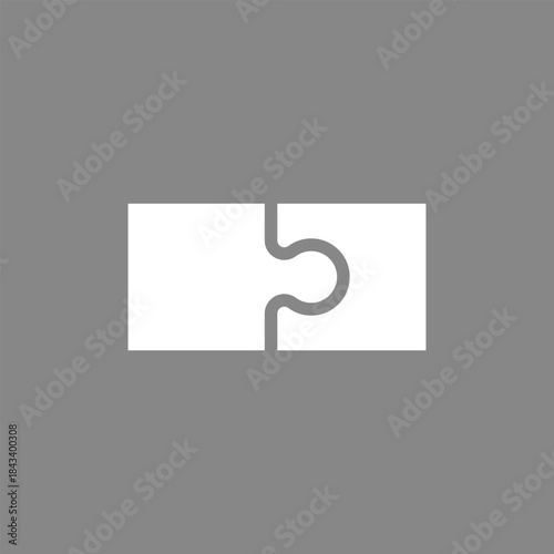 Two white puzzle pieces icon joined together. 2 connecting jigsaw pieces.